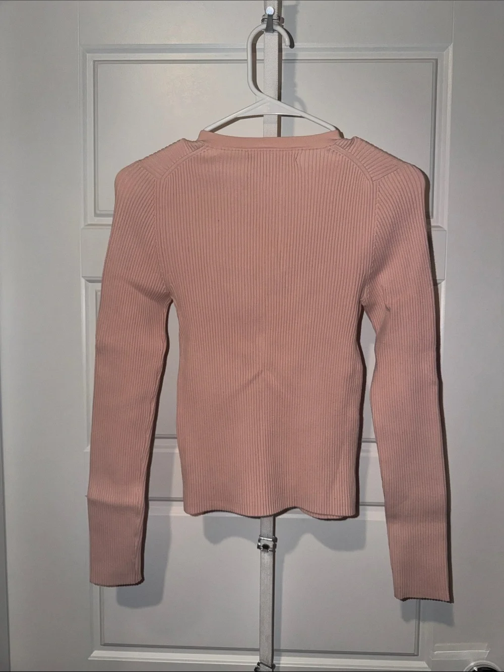 Michael Kors Ribbed Henley Long Sleeve Top in Blush Pink